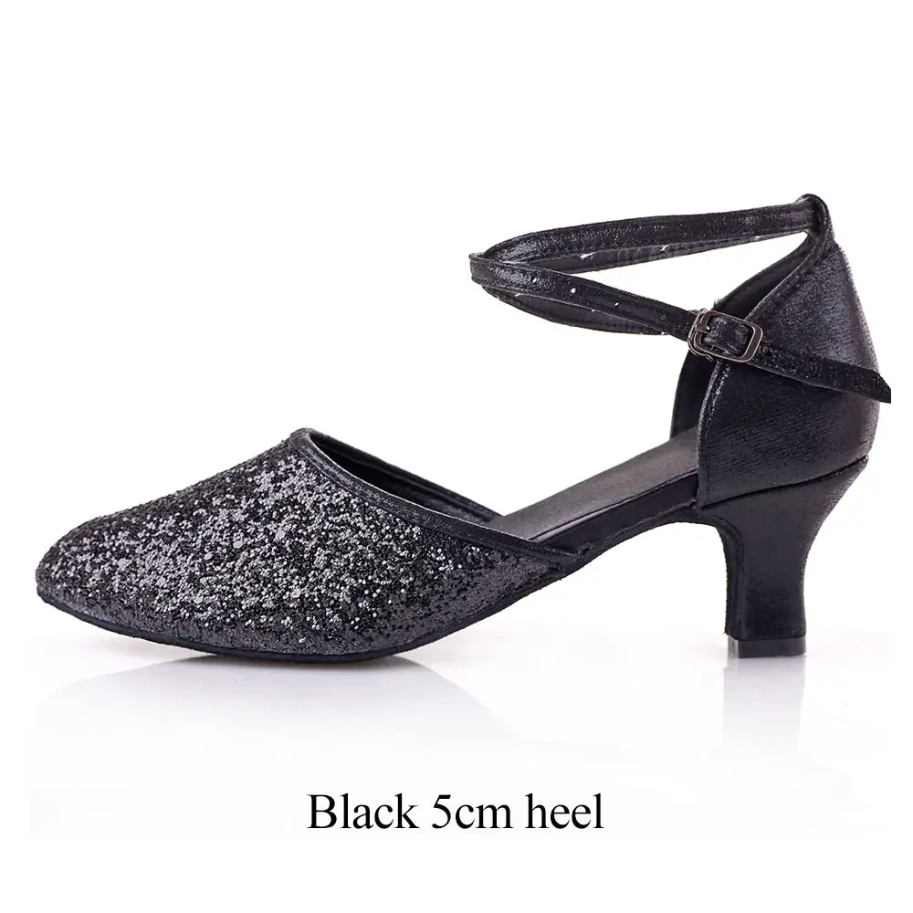 Black 5cm heel Женская танцевальная обувь с закрытым носком для латинских танцев/Танго, на высоком каблуке 5/7 см, для женщин/девочек, для бальных танцев, сальса, Современная обувь для выступлений, мягкая подошва - Цвет: Black 5cm heel