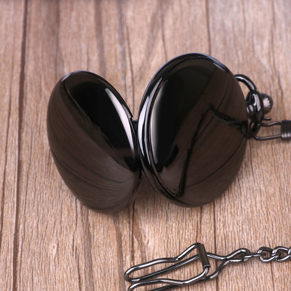 Fashion Unisex Black Mechanical Stainless Steel Handwinding Luxury Pocket Watches With Chain