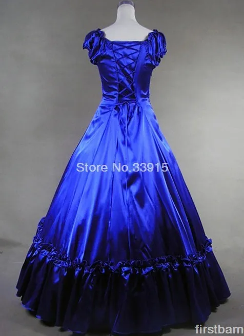 Элегантное и изящное голубое готическое платье с коротким рукавом витторианское