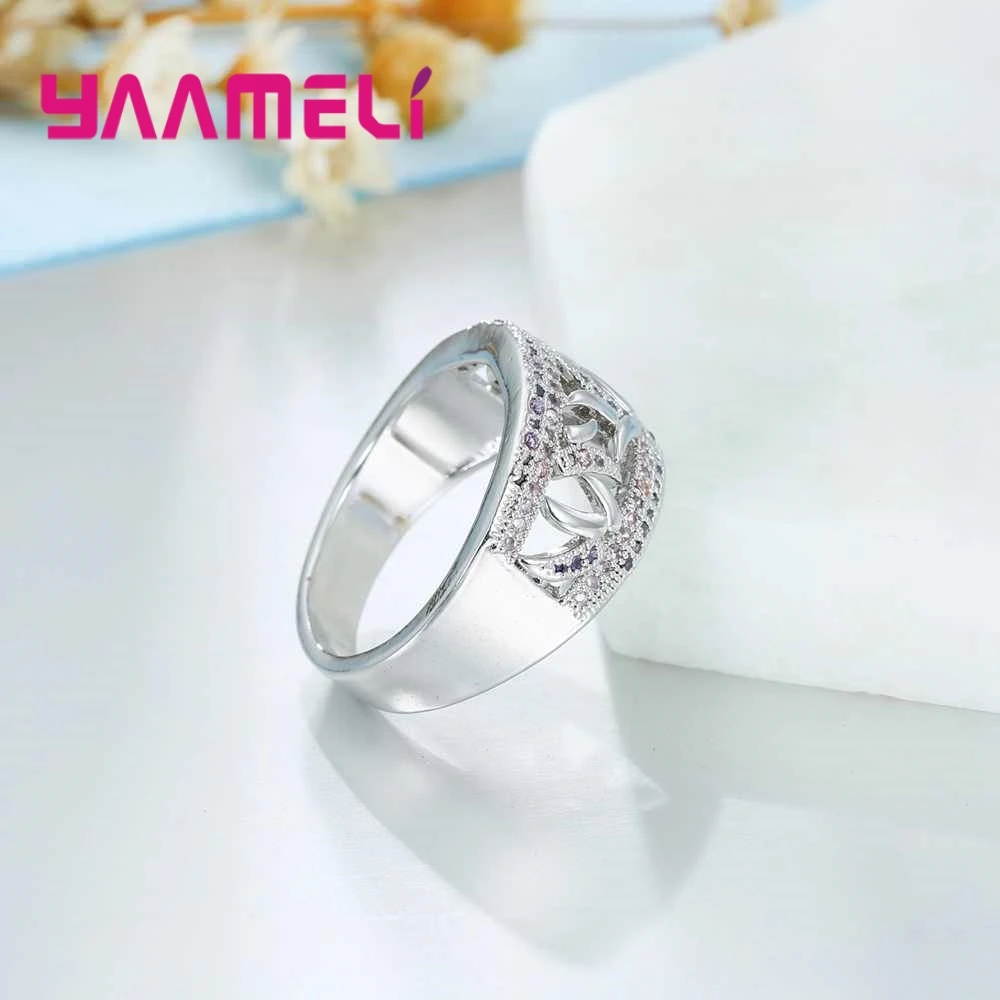 Exquisitely Beautiful Purple And Pink Crystal Stone Geometric Ring Party Engagement 925 Sterling Silver For Women Gift | Украшения и