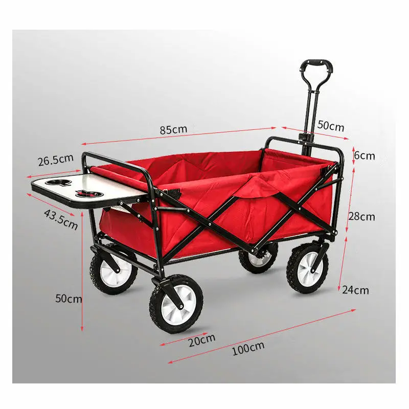 Upgrade Household Portable Shopping Cart with Table, Steel Frame Outdoor Camping Cart, Folding Utility Wagon with Side Table