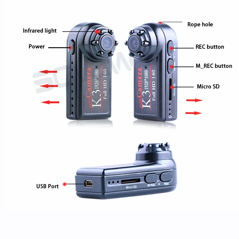 Видеокамера черная мини камера 1080p инфракрасное ночное видение 1920*1080 обнаружение