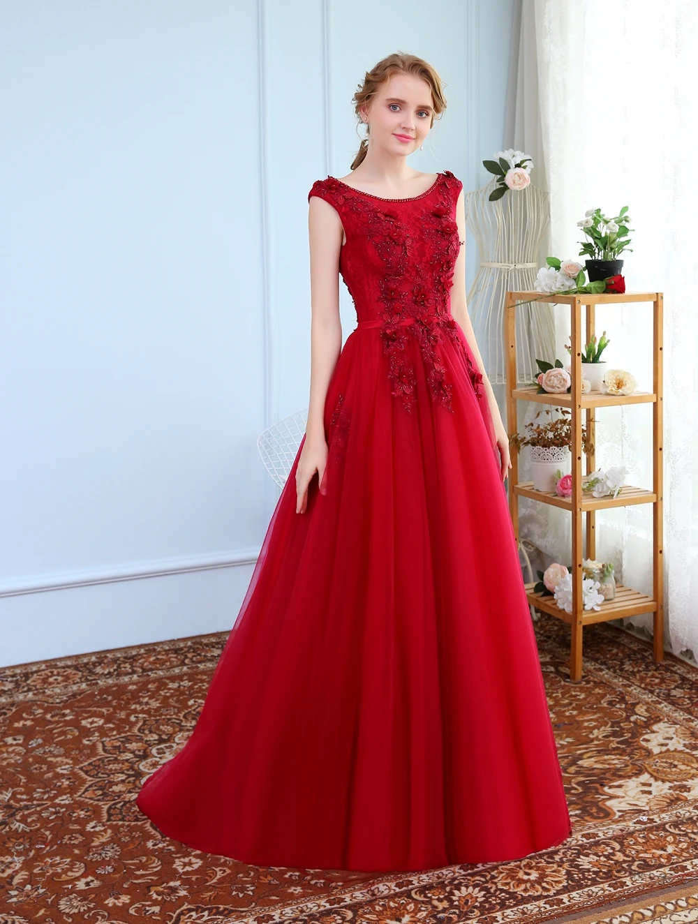 wine red Robe De Soiree SSYFashion, элегантное вечернее платье для банкета, невесты, цвета красного вина, кружевное, с цветами, с бисером, длинное, для вечеринки, выпускного, платья на заказ - Цвет: wine red
