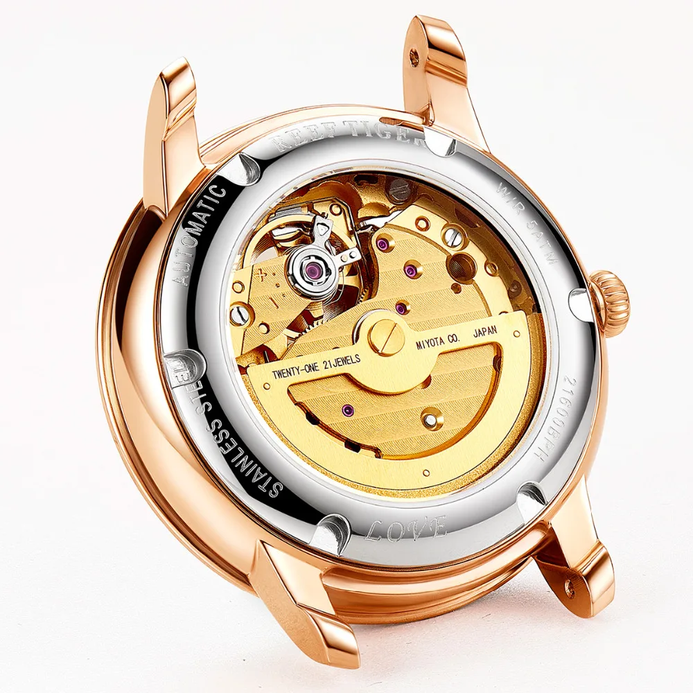 Reef Tiger/RT Luxury Elegant Women Automatic Watch Ladies Rose Gold Quartz Clock RGA1585 enlarge