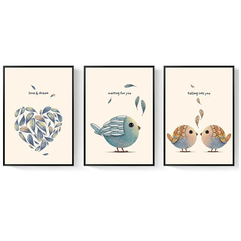 Женская винтажная картина с милыми мультяшными птицами холст Художественная