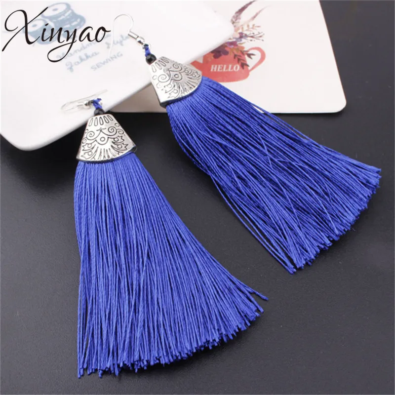 Женские Длинные хлопковые серьги XINYAO разноцветные богемные серьги-кисточки
