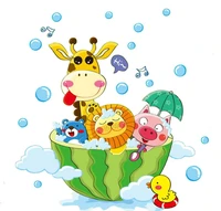 cute animals in the bath shower wall stickers bathroom bubbles stickers for kids room baby room home decoration art decals decor