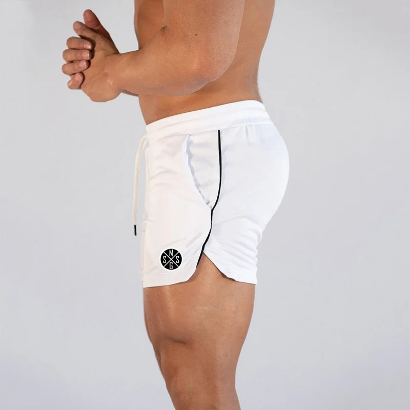 white46 Muscleguys, шорты для фитнеса, мужские спортивные сетчатые быстросохнущие дышащие спортивные шорты, мужские шорты для бодибилдинга, шорты для бега, спортивные шорты - Цвет: white46