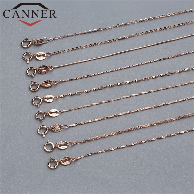 CANNER простое Настоящее чистое 925 пробы Серебряное ожерелье 40/45 см золото/розовое золото цвет цепи ожерелье s FO