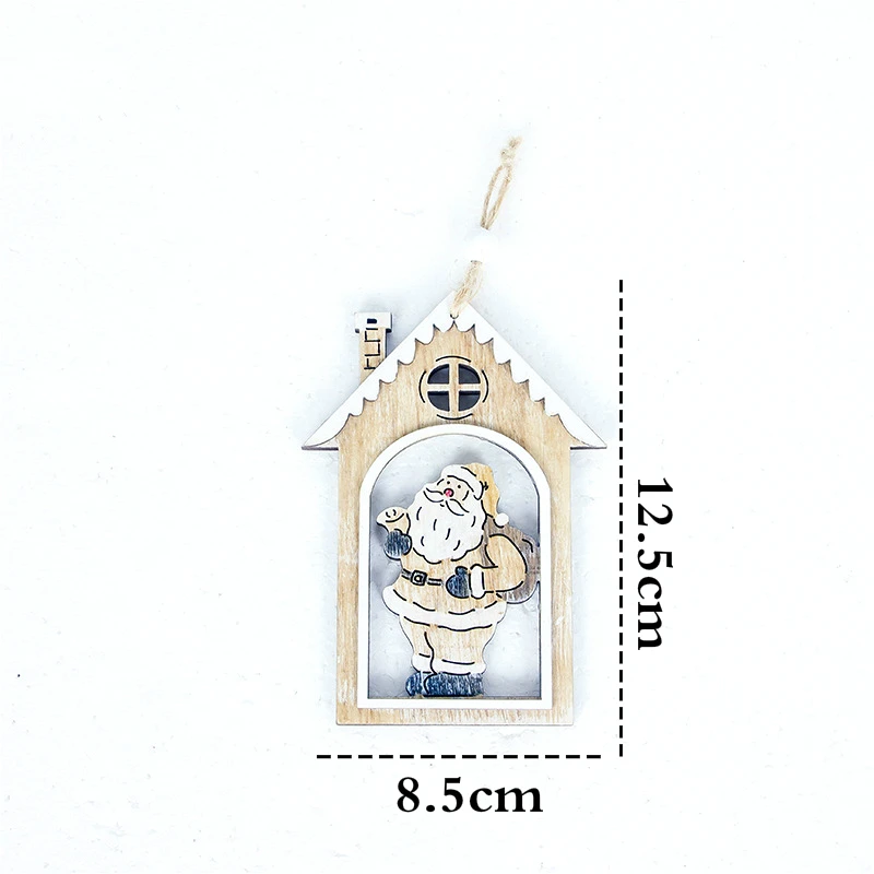 Christmas Wooden House Pendant Hollows Santa Claus/Snowman/Elk Ornaments Wood Arts Crafts Xmas Tree New Year Decoration For Home | Дом и сад