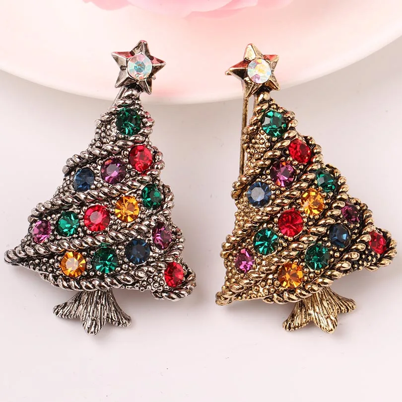 Прекрасный Рождество дерево брошь Винтаж изделия австрийский хрусталь Шпильки