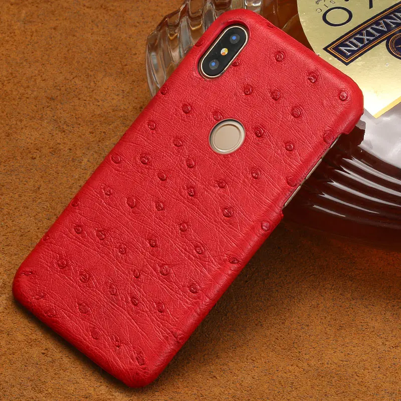 Чехол из натуральной кожи страуса для Xiaomi mi 9 8 Lite Explore ore Pocophone F1 чехол s для Red mi Note 7 чехол для телефона Роскошный чехол marvel - Цвет: Красный