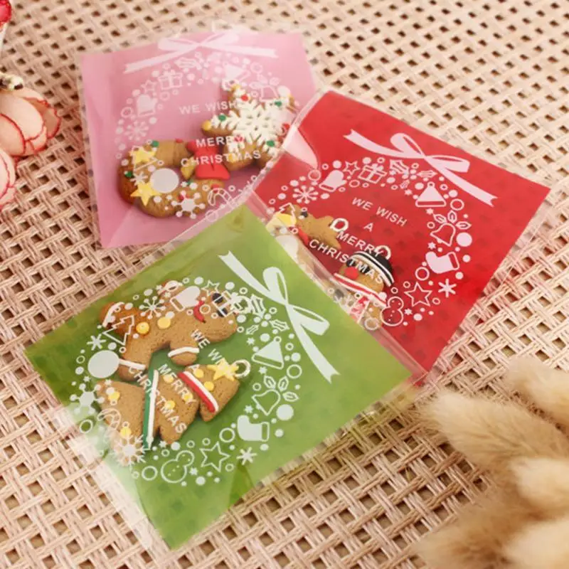 100 шт./упак. самоклеющиеся Рождественский Санта Пластик подарочные пакеты