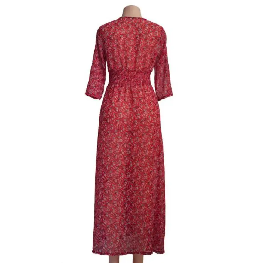 Летне осеннее женское сексуальное свободное платье до щиколотки с рукавом локтя