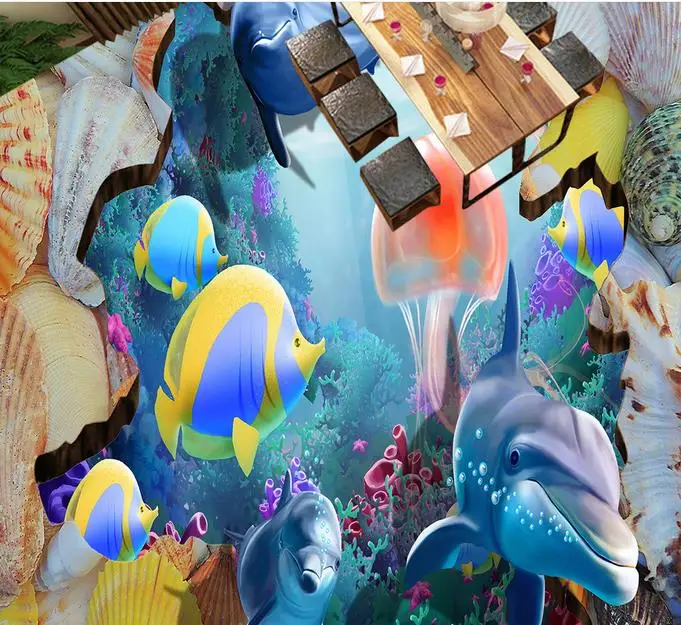 Дизайнерское виниловое 3d напольное покрытие Настенная бумага морская рыба