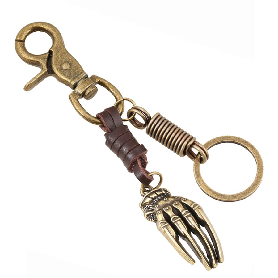 

Creative Genuine Leather Bronze Palm Car Key Chain Ring Holder Charm Punk Bag Keychains Women Men Pendant Jewelry Gift FY060