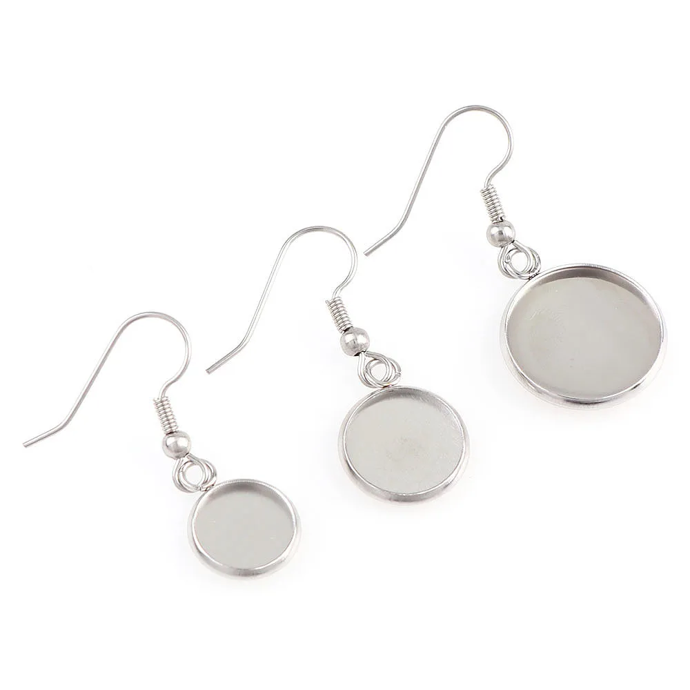 

10pcs Fit 10/12/16mm Stainless Steel Cabochon Cameo Base Tray Ear HookSetting Base DIY Earring Jewelry Making Findings