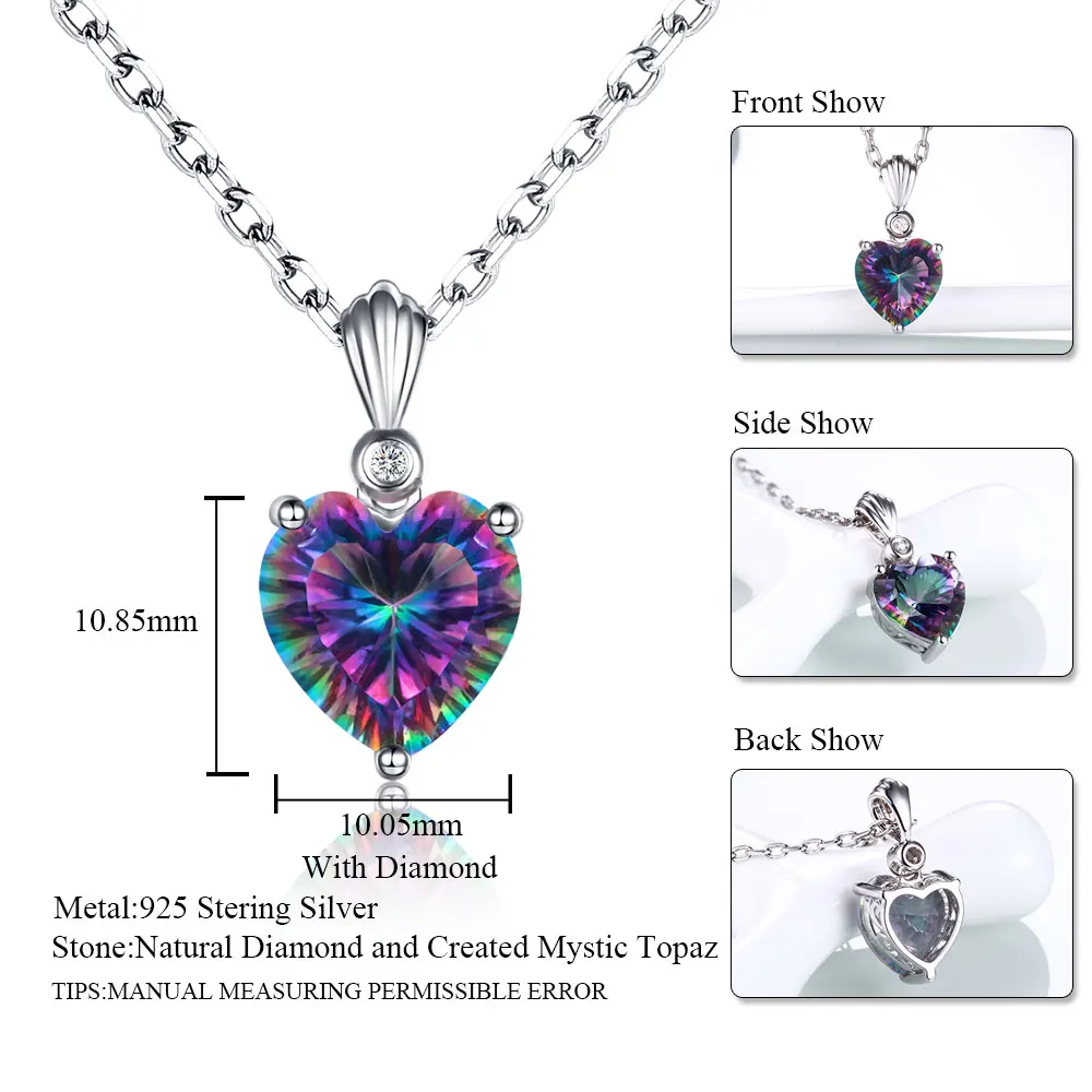 DOUBLE-R ожерелья и кулоны в виде сердца из стерлингового серебра 925 пробы для женщин, Радужный огонь карат, красивые ювелирные изделия с мистическим топазом