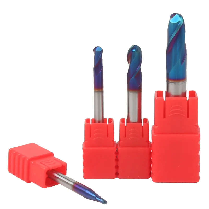 

HRC65 Blue NaCo Coated R0.5*2*D4*50 Solid carbide Ball nose end mill 2 flute end mills with straight shank milling cutter