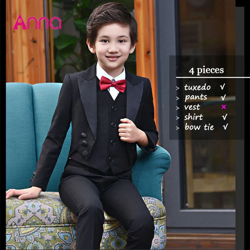 

SISRERS spring summer boys tuxedo suit sets Tuxedo + shirt + pants + tie 4 pcs set Party dress suit Perform a formal costume