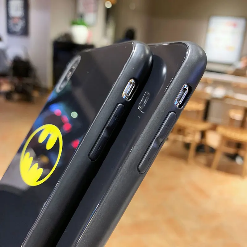Luxury Tempered Glass Cover Marvel Iron Man Batman phone case for iphone 6 S 7 7plus 8 8plus X 10 XR XS Max Fashion Tide coque |