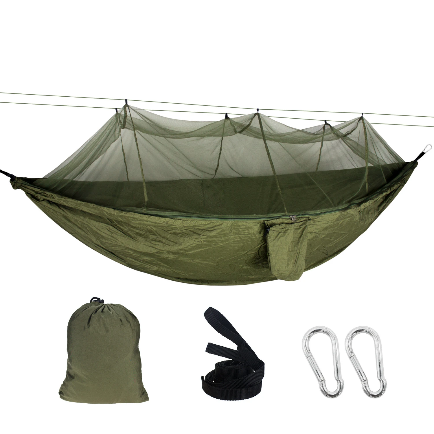 

102x55inch Portable Single Double Camping Hammock with Mosquito Net Nylon Parachute Hammock for Indoor Outdoor Travel Backyard