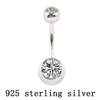 real 925 sterling silver belly button ring clear double zircon stones body jewelry ball navel bar piercing jewelry free shipping