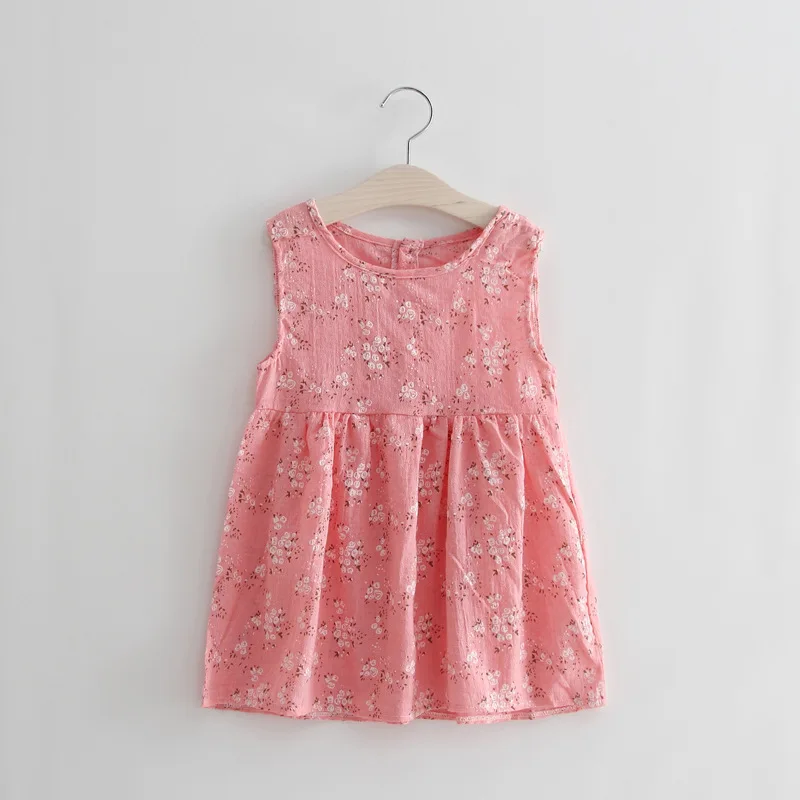 New Floral Prints Cotton Linen Girls Dress Pink Blue Summer Kids Dresses For Super Sweet Princess vestido de festa | Детская одежда и