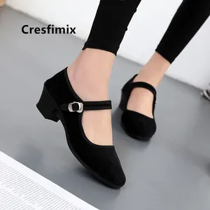 Cresfimix zapatos planos de mujer; Женские милые черные тканевые танцевальные туфли; Женские повседневные удобные балетки; Классная обувь; a5449