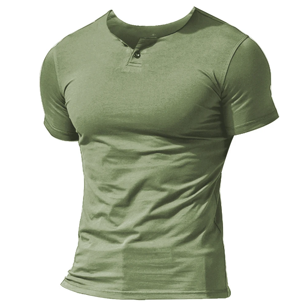MUSCLE ALIVE Мужская Летняя Повседневная футболка с коротким рукавом Henleys однокнопочная планка простая футболка с круглым вырезом Бодибилдинг Фитнес