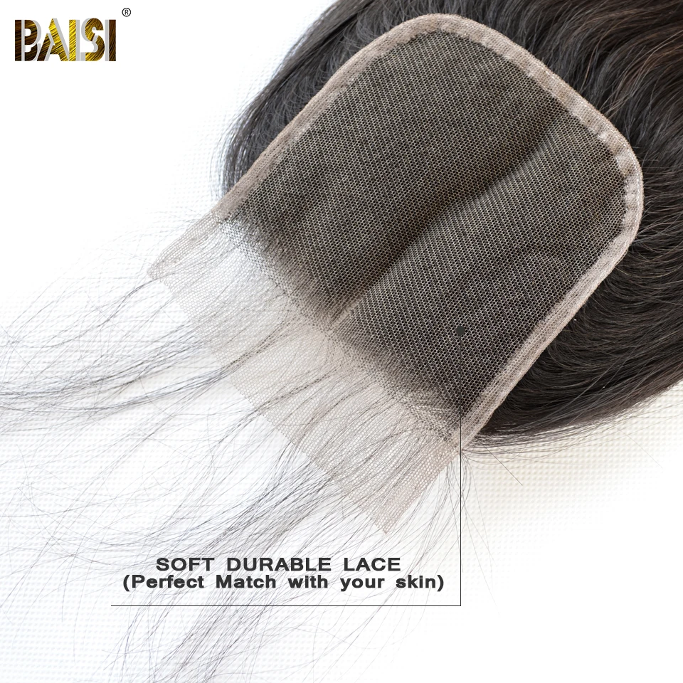 Волосы BAISI перуанские прямые швейцарские кружевные 4x4 средней части свободные