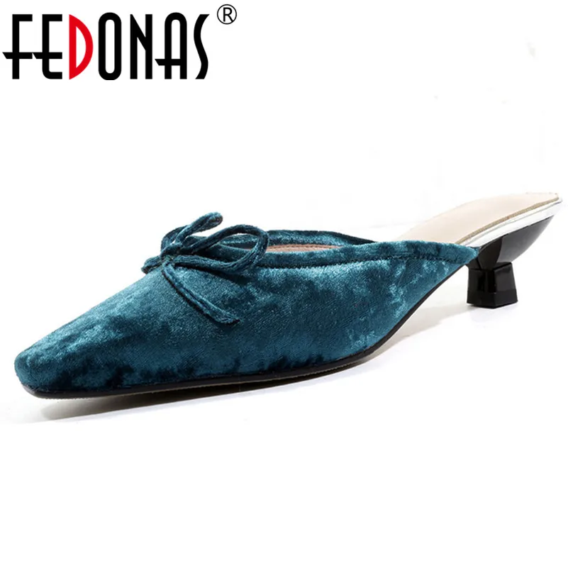 Женские туфли лодочки FEDONAS классические из флока с квадратным носком вечерние на