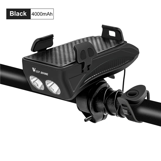4000mAh Black WEST BIKING 400 люмен велосипед светильник с держателем для мобильного телефона велосипеда высокое светильник 2000/4000 мА/ч, Мощность Bank велосипедная вспышка светильник Передний фонарь - Цвет: 4000mAh Black