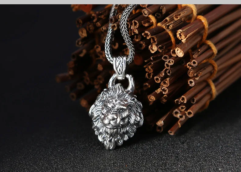 with 60cm necklace 925 Серебряный кулон в виде льва, тайская 925 пробы, Мужская подвеска в стиле хип-хоп, рок, ювелирное изделие, подвеска в виде льва, ожерелье - Окраска металла: with 60cm necklace