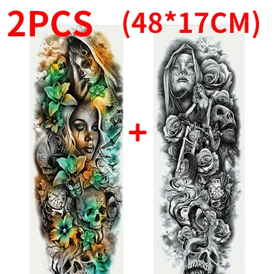 style 11-2pcs Временные татуировки наклейки для мужчин татуировки рукава тела рука Вспышка татуировки водонепроницаемые переводные наклейки череп цветок металлик татуировки - Цвет: style 11-2pcs