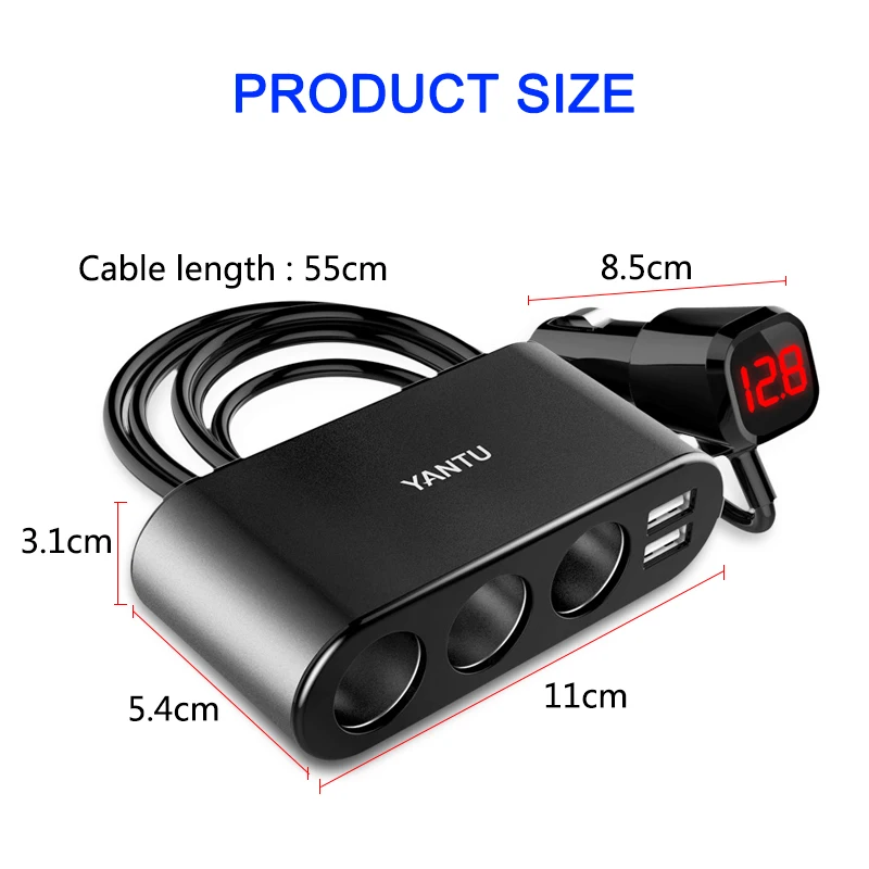 Светодиодная розетка для автомобильного прикуривателя 3 usb-порта 2 выхода 1 А