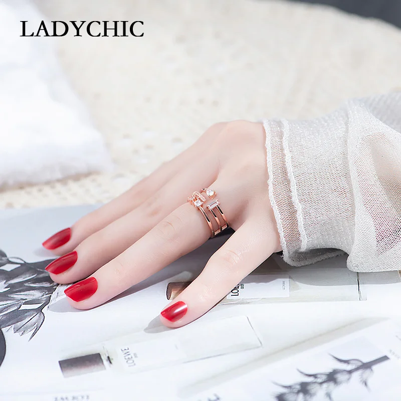 LADYCHIC креативное асимметричное прозрачное Открытое кольцо с кристаллами 3 слоя