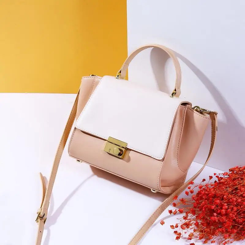 New Women Patchwork Shoulder Bags For Female Fashion Genuine Leather Bag Ladies Burgundy Tote Bag Crossbody Handbag YH111 - Цвет: Розовый