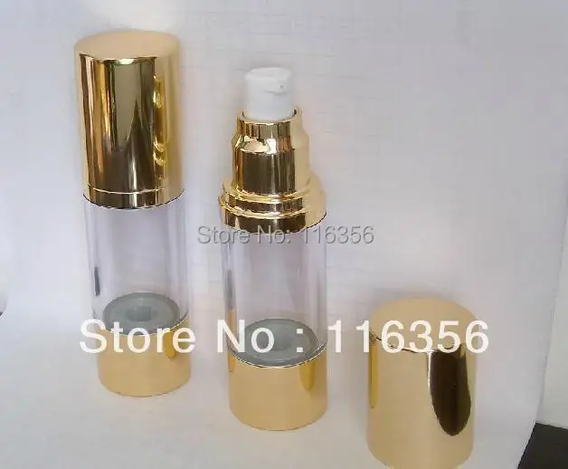 15ML Gold airless plastic bottle with airless pump used for  Cosmetic Container
