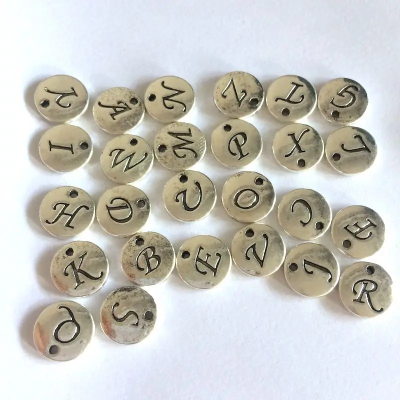 Ancient Silver 130 шт./лот круглый золотой диск подвеска Алфавит A-Z буквенный ярлык амулеты штамп начальные ювелирные изделия, 10 мм бусины для изготовления ювелирных изделий - Окраска металла: Ancient Silver