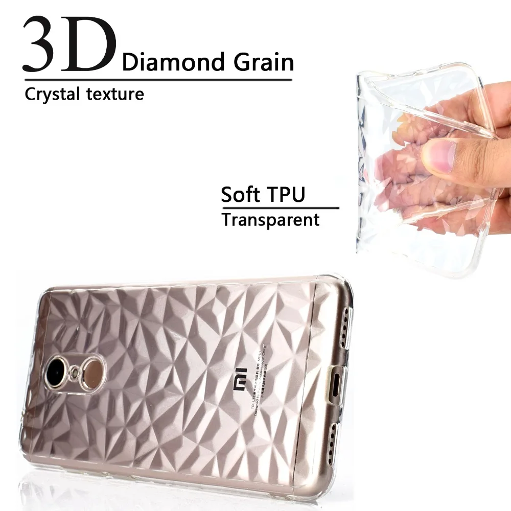 For redmi 5 case 3D Diamond pattern soft TPU silicone Transparent for 6 shockproof shell back cover |