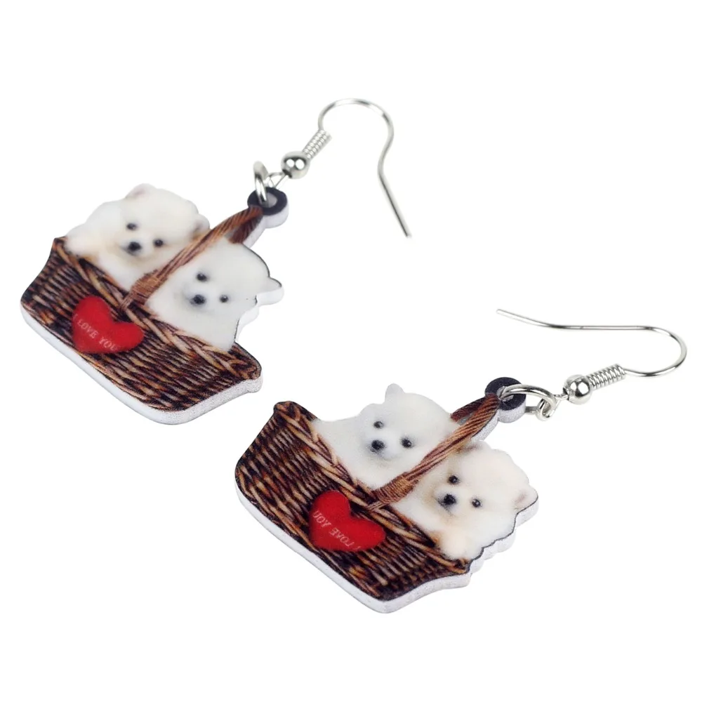 Bonsny акриловые милые двойные померанские серьги в виде сердца собаки корзины