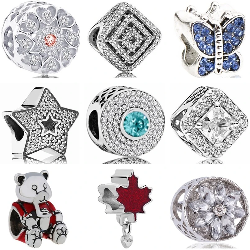 

Btuamb New Arrival Crystal Enamel Sheep Butterfly Bear Maple Leaf Star Beads Charms Fit Pandora Bracelets for Women DIY Jewelry