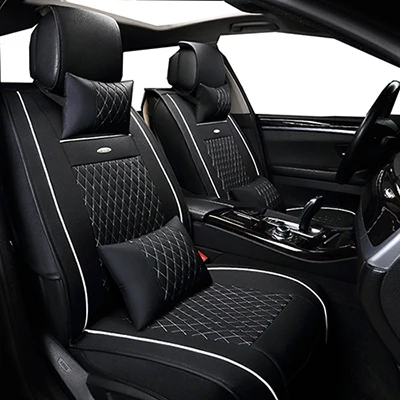 Black White Deluxe Новинка, автомобильные универсальные чехлы из искусственной кожи(передняя+ задняя) для Renault Kangoo, kapptur Koleos, Лагуна 2, широта, Логан, saab 93 95 - Название цвета: Black White Deluxe