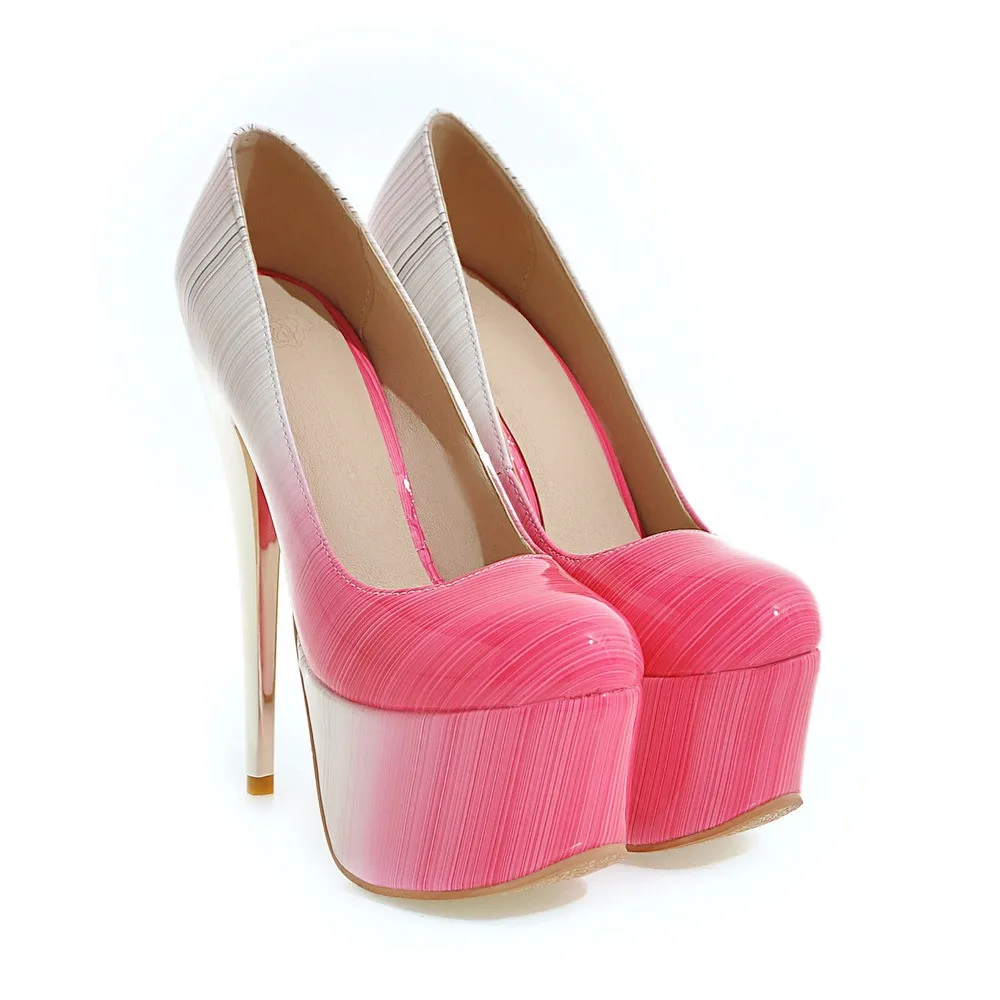 

Smeeroon 2020 new style spring autumn fashion thin high heels platform pumps round toe sexy party pink gradient women shoes