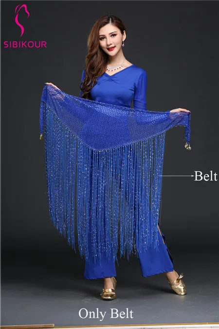 Royal Blue only Belt Женский костюм для танца живота практическая одежда Восточный Болливуд индийский хип шарф Топ пояс для брюк сценическая одежда тренировочная одежда с длинными рукавами - Color: Royal Blue only Belt