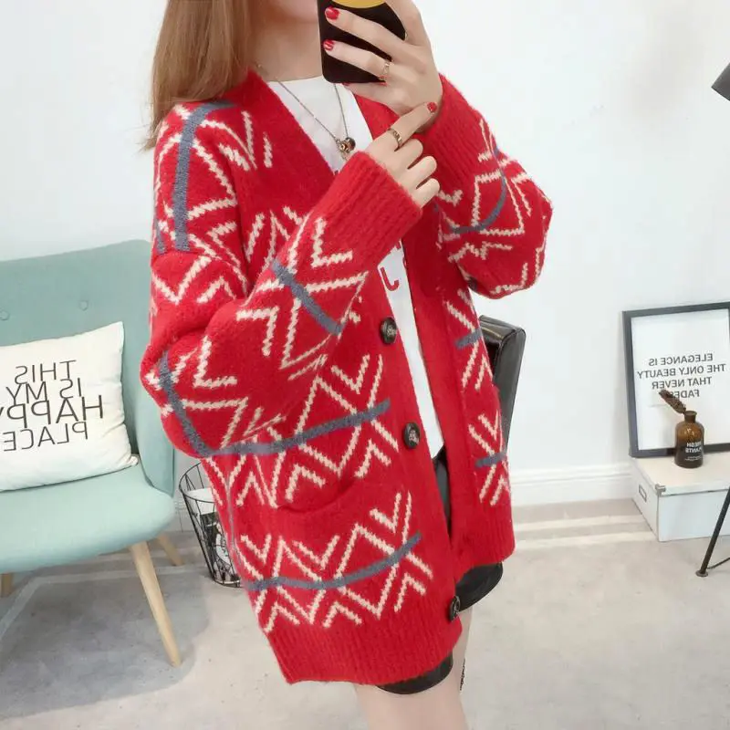 

Весенне-осенний зимний модный женский длинный рукав свободный вязаный женский кардиган женский вязаный кардиган Pull Femme