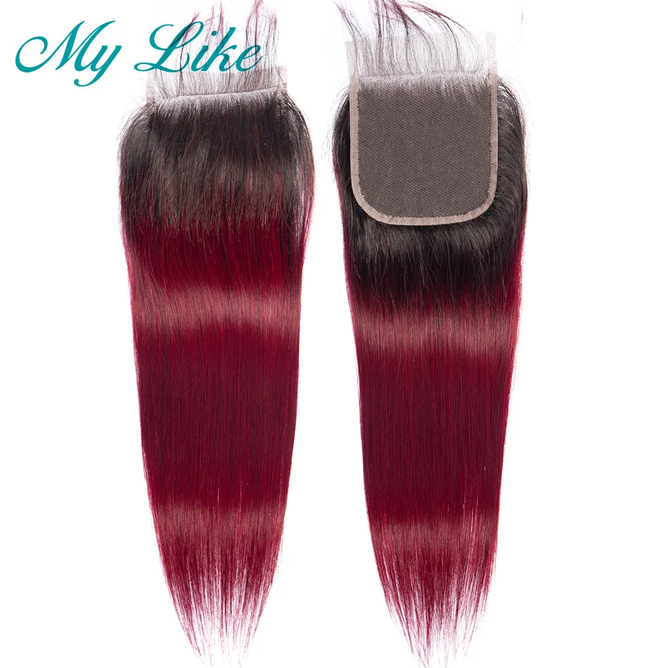 My Like Ombre 2 тона 1b/99j Бургундия Кружева Закрытие бразильские прямые не Реми