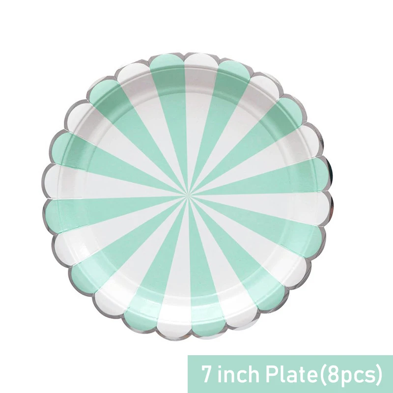7inch Plates 8pcs Вечерние Розовые синие полосатые одноразовые посуда бумажные тарелки салфетка полосатые чашки день рождения, детский душ Свадебные украшения для вечеринки - Цвет: 7inch Plates 8pcs