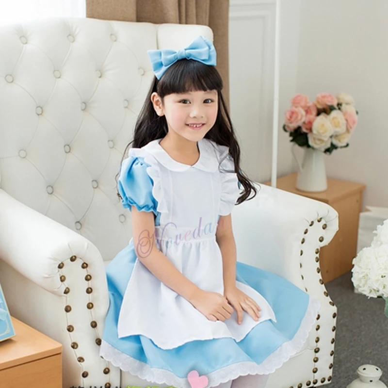 

Halloween Kids Girls Anime Alice Adventures Blue Party Dress Alice Dream Child Sissy Maid Lolita Cosplay Costume